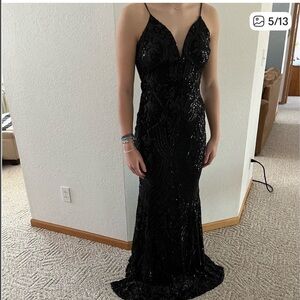Windsor Elegant Black Sequin Gown Mermaid Maxi Dress Formal Ball Gown Black Tie